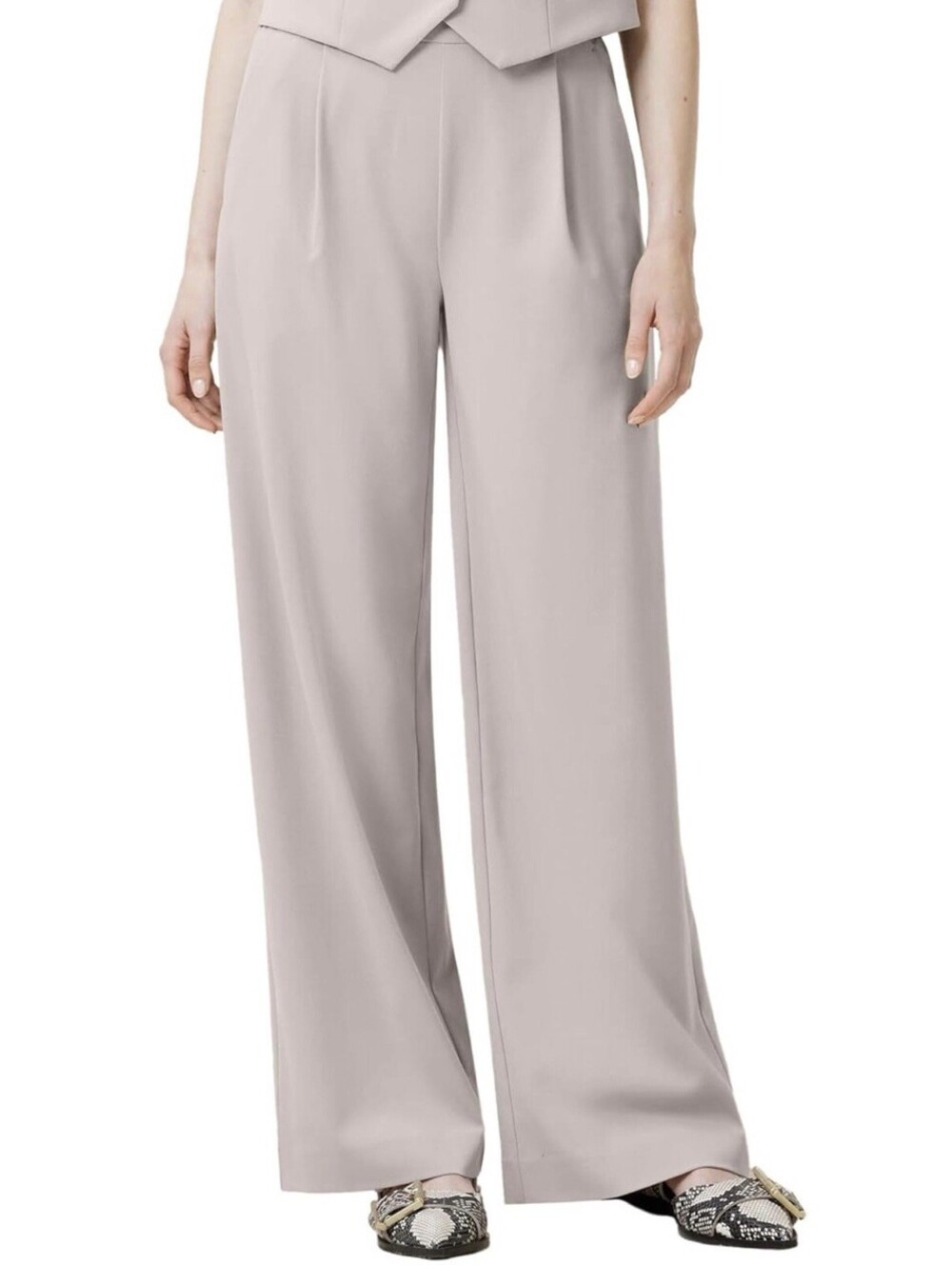 AllSaints Women's Aleida Wide Leg Trouser Size 2 Greige Brown